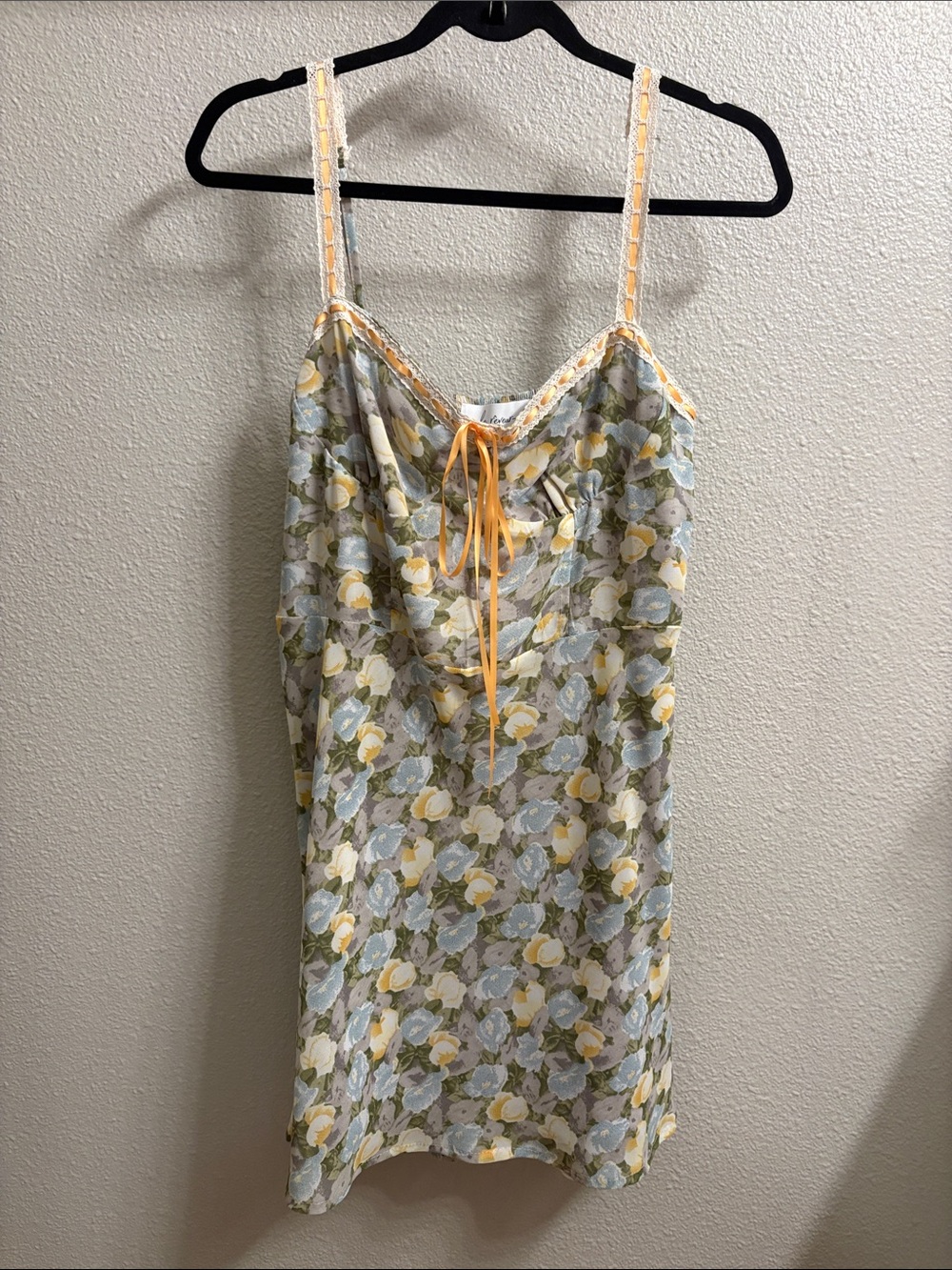 Floral Lace-Trim Slip Dress in Yellow & Blue